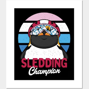 Penguin Sledding Funny Art Posters and Art